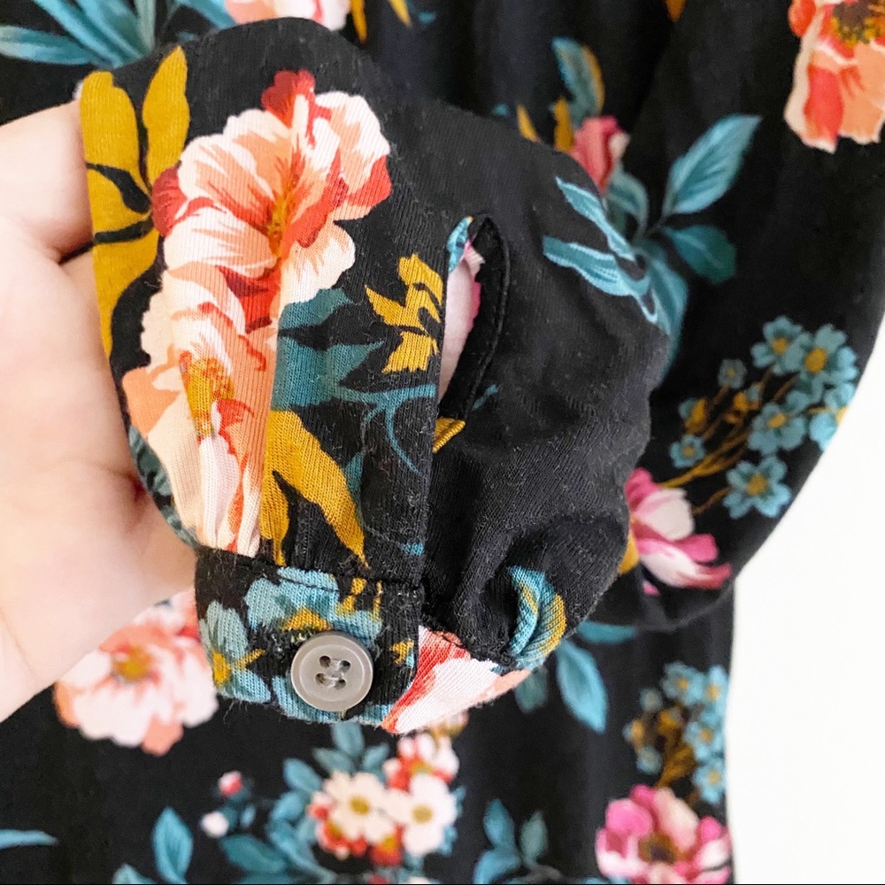 LOFT Floral Open Back Knit Long Sleeve Flare Skater Dress Black Pink 2 NWT - Picture 6 of 10